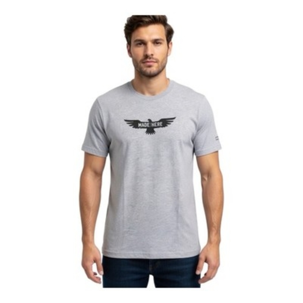 MADE HERE Soaring Eagle Heather Grey Cotton Graphic Short Sleeve Mens Tee New